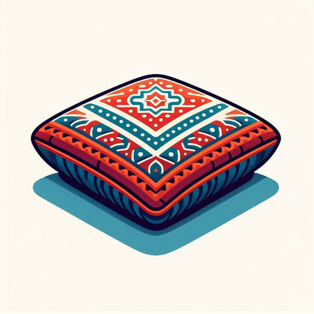 Illustration of a red pillow with a pattern on a white backgroundのイラスト素材
