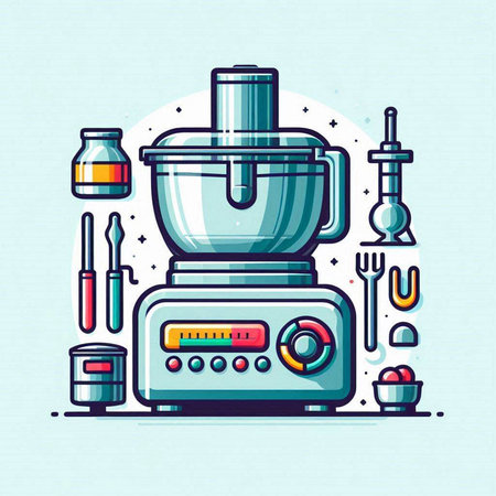 Vector illustration of a blender, tools and equipment for making smoothies.のイラスト素材