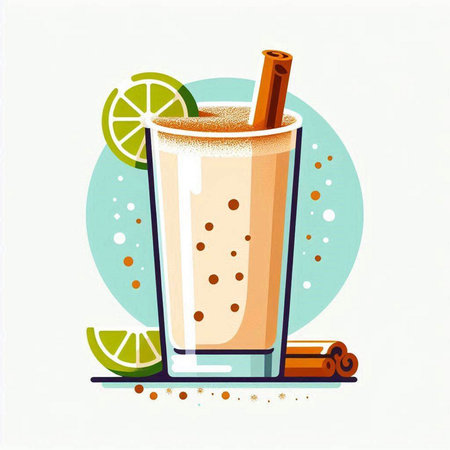 Cocktail with cinnamon, lime and ice. Vector illustration.のイラスト素材
