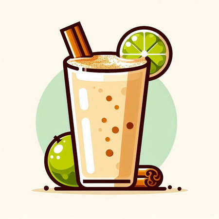 Vector illustration of a glass of smoothie with lime and cinnamon.のイラスト素材