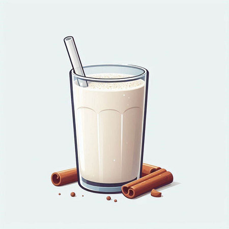 Milk shake in a glass with cinnamon sticks. Vector illustration.のイラスト素材