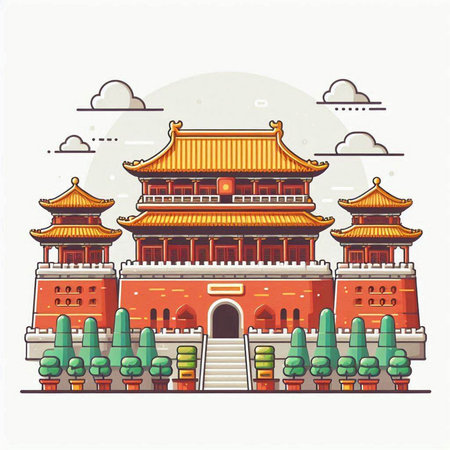 Ancient Chinese building in china, vector illustration on white background.のイラスト素材