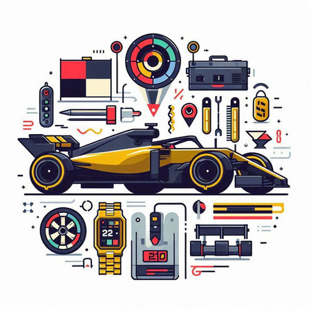 Futuristic car. Vector illustration in flat line style design.のイラスト素材