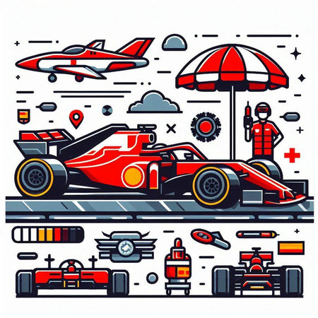 Futuristic racing car, vector illustration. Flat design style.のイラスト素材