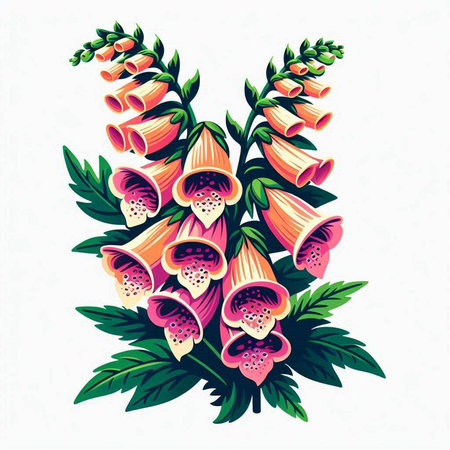 Digitalis purpurea, foxglove flowers, vector illustrationのイラスト素材