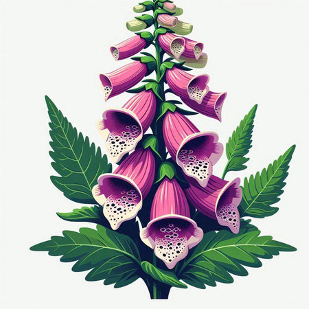 Digitalis purpurea, common foxglove. Vector illustration.のイラスト素材