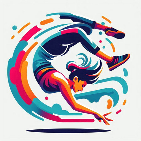 Vector illustration of a young woman doing gymnastics. Healthy lifestyle.のイラスト素材