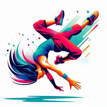 modern style dancer jumping with colorful background, vector illustration eps10のイラスト素材