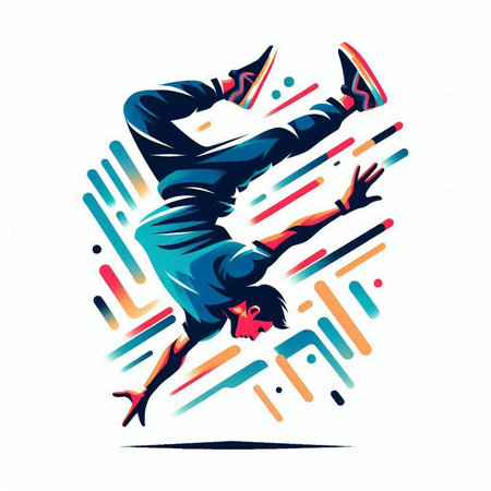 Illustration of a breakdancer jumping in the air, vector illustrationのイラスト素材
