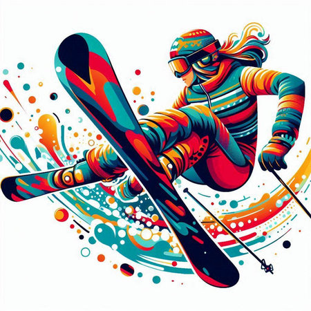 Vector illustration of skier in sportswear on abstract background.のイラスト素材