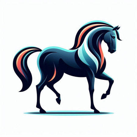Horse with long mane and tail. Vector illustration on white background.のイラスト素材