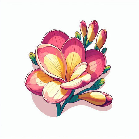 Illustration of beautiful pink frangipani flower on white backgroundのイラスト素材