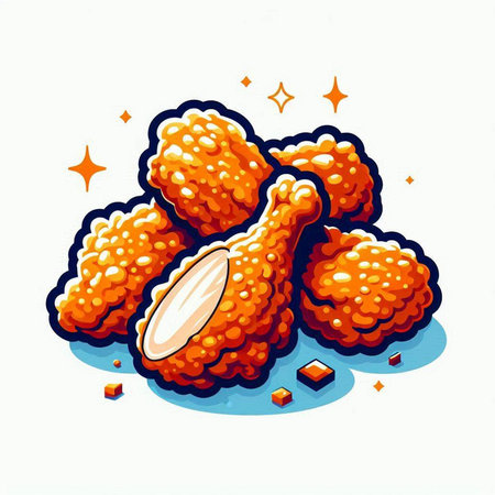 Illustration of a group of fried chicken legs on white background.のイラスト素材