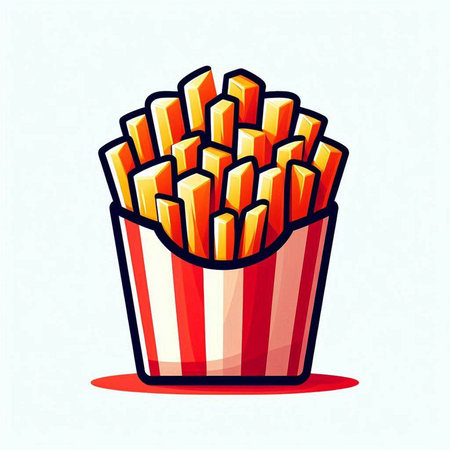 French fries in paper box. Fast food icon. Vector illustration.のイラスト素材