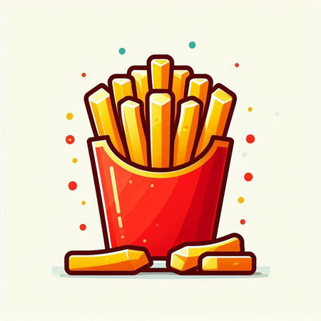 French fries in a red box. Vector illustration isolated on white background.