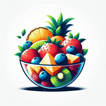 Fruit salad in a glass bowl. Vector illustration for your designのイラスト素材