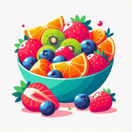 Fruit salad in a bowl. Vector illustration of a fruit salad.のイラスト素材