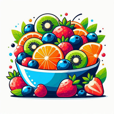 Fruit salad in a bowl. Vector illustration on white background.のイラスト素材