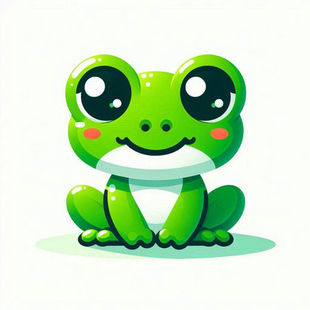 Cute green frog sitting on a white background. Vector illustration.のイラスト素材