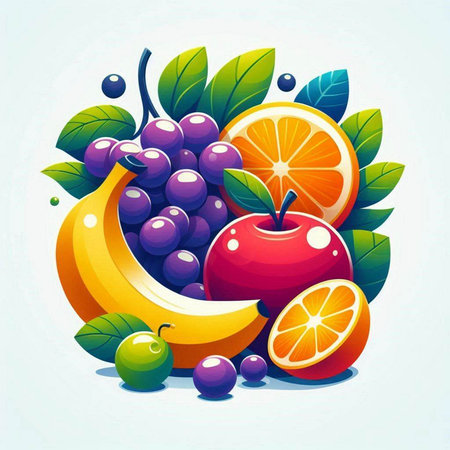 Fruit background with apple, grape, orange and lemon. Vector illustration.のイラスト素材