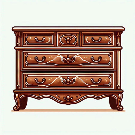 Illustration of a wooden chest of drawers on a white backgroundのイラスト素材