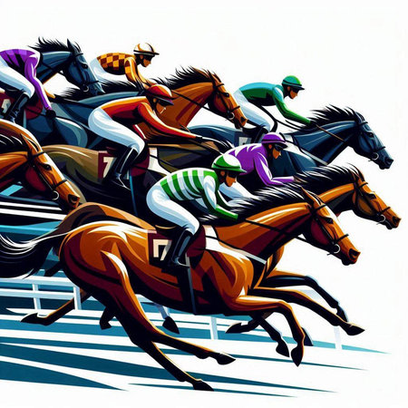 Jockeys racing on equestrian race. Vector illustration.のイラスト素材