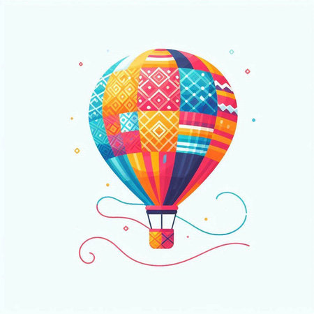 Colorful hot air balloon with geometric pattern on white background. Vector illustration.のイラスト素材