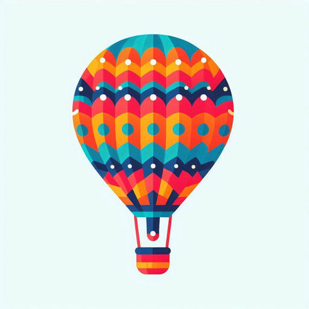Colorful hot air balloon vector illustration isolated on light blue background.のイラスト素材