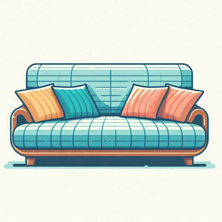 Sofa with pillows. Vector illustration in cartoon style.のイラスト素材