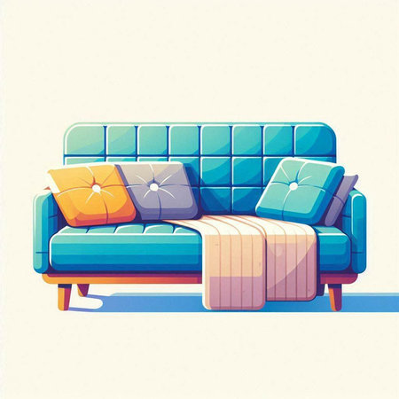 Sofa with pillows and cushions. Vector illustration.のイラスト素材