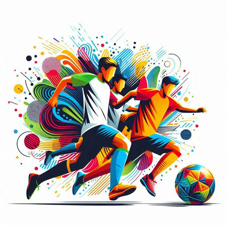 Soccer players in action. Colorful vector illustration. Abstract background.のイラスト素材