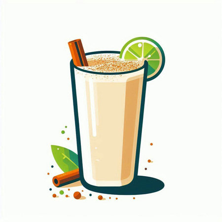 Illustration of a smoothie with cinnamon and lime on white backgroundのイラスト素材