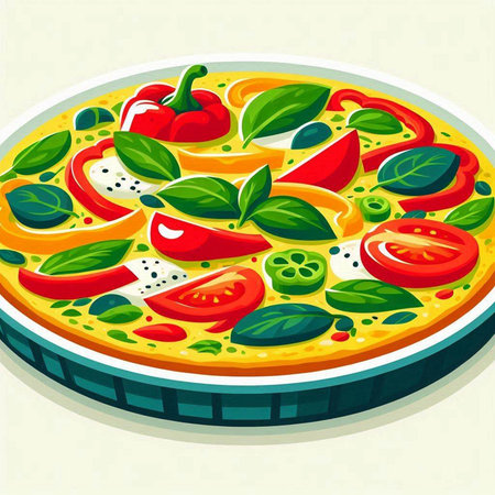 Pizza with tomato, mozzarella and basil. Vector illustrationのイラスト素材