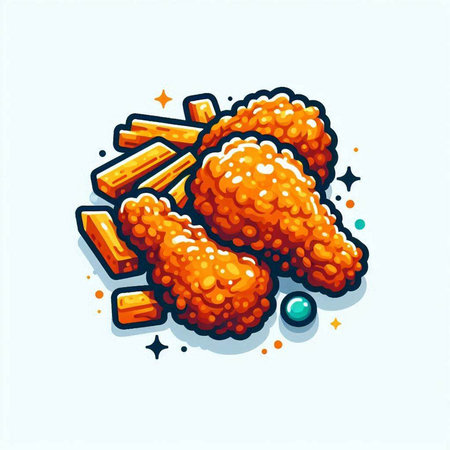 Crispy fried chicken drumstick. Fast food vector illustration.のイラスト素材