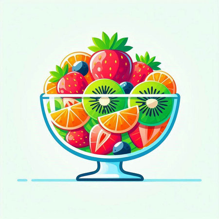 Fruit salad in a glass bowl. Vector illustration on white background.のイラスト素材