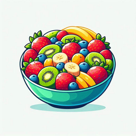 Vector illustration of a bowl of fresh fruit salad. Healthy food.のイラスト素材