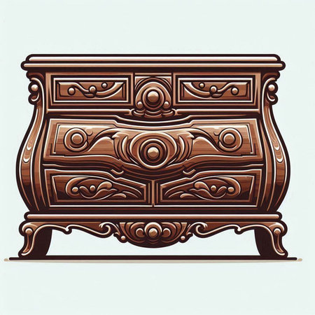 Wooden chest of drawers in retro style. Vector illustration.のイラスト素材