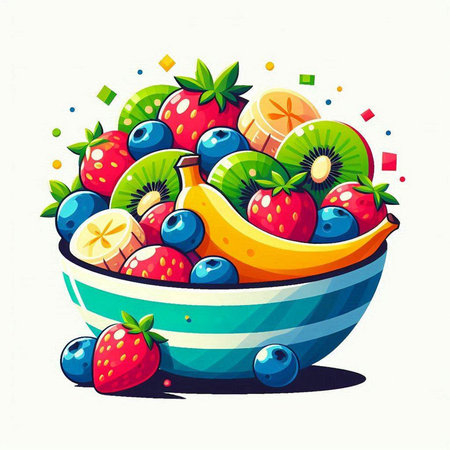 Vector illustration of a bowl of fresh fruit. Healthy food concept.のイラスト素材