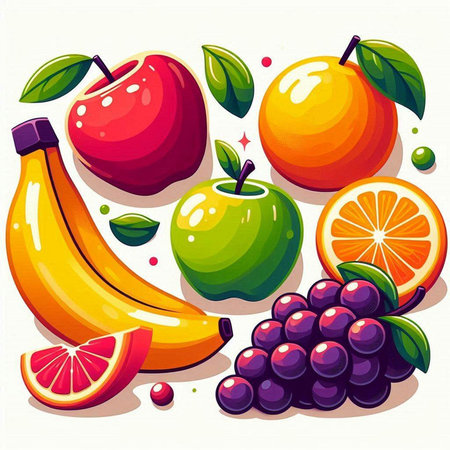Fruits and berries icon set. Healthy food concept. Vector illustrationのイラスト素材