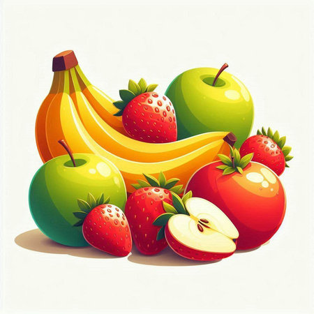 Banana, apple, strawberry, pear, orange, vector illustrationのイラスト素材