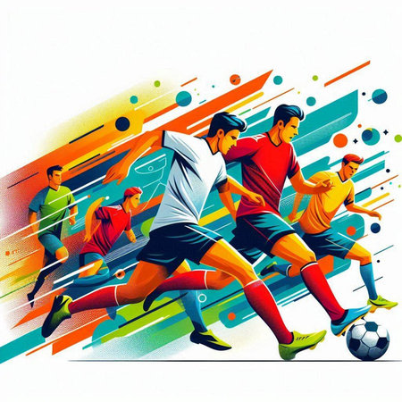 Soccer players in action. Colorful background. Vector illustration.のイラスト素材