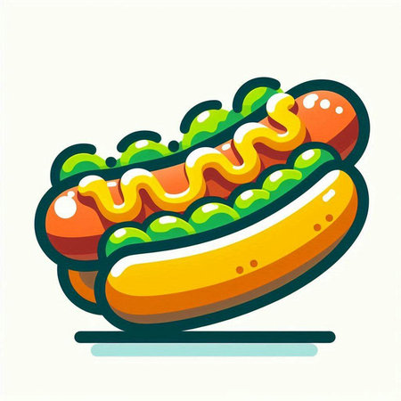 Hot dog icon. Vector illustration of fast food. Isolated on white background.のイラスト素材