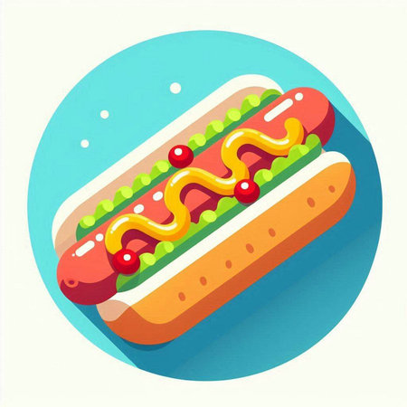 Hot dog in flat design style. Fast food. Vector illustration.のイラスト素材