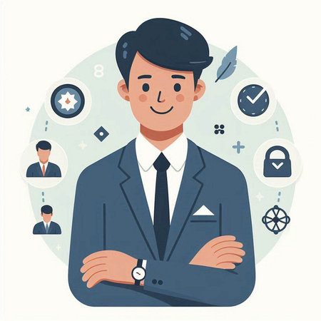Vector illustration of a businessman in a flat style. Business concept.のイラスト素材