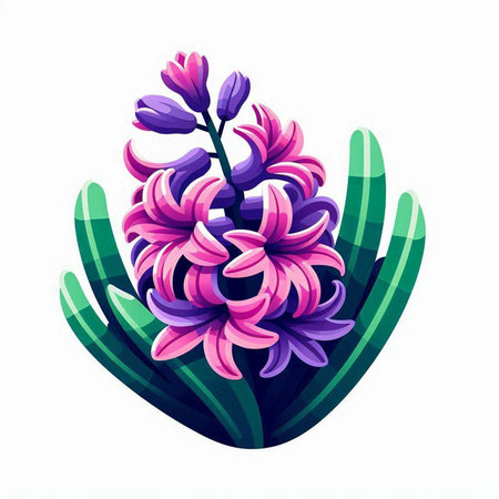 Illustration of pink hyacinth with green leaves on white backgroundのイラスト素材