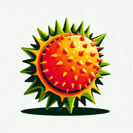 Illustration of a red and orange prickly pear on a white backgroundのイラスト素材