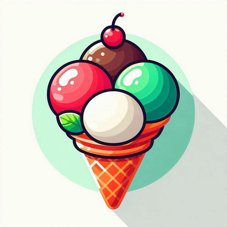 Ice cream cone with three balls of different colors. Vector illustration.のイラスト素材