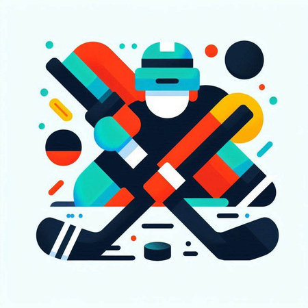 Hockey player with ice hockey stick and puck. Abstract vector illustration.のイラスト素材