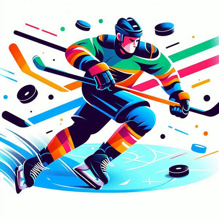 Hockey player with the stick on ice background. Vector illustration.のイラスト素材