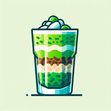 Iced matcha latte in a glass, vector illustration.のイラスト素材